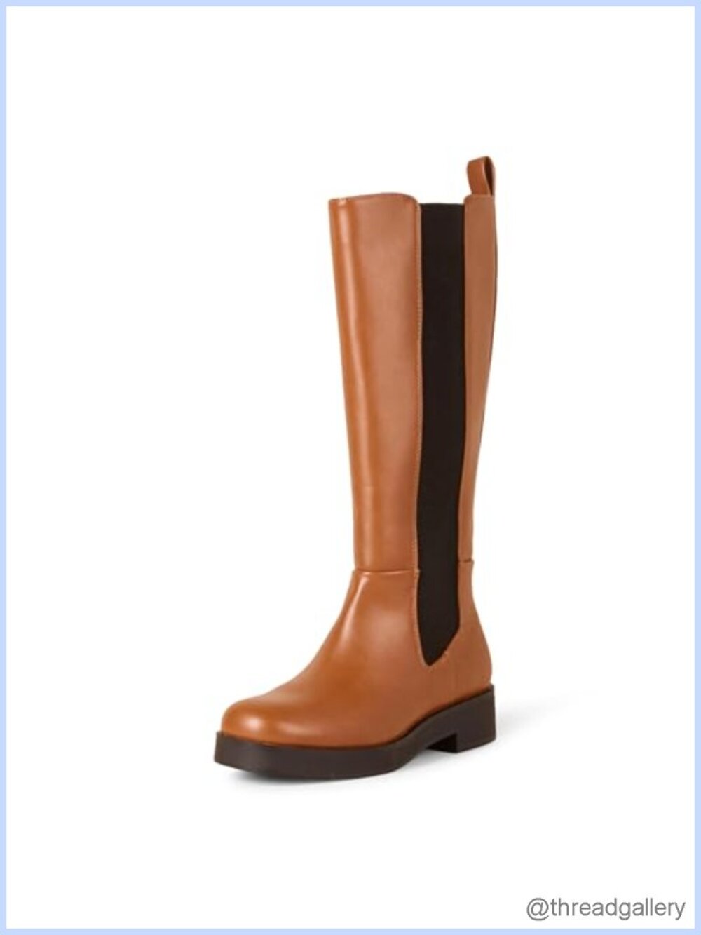 Faux Leather Tall Gusset Boot Square Toe Chunky Heel Knee High